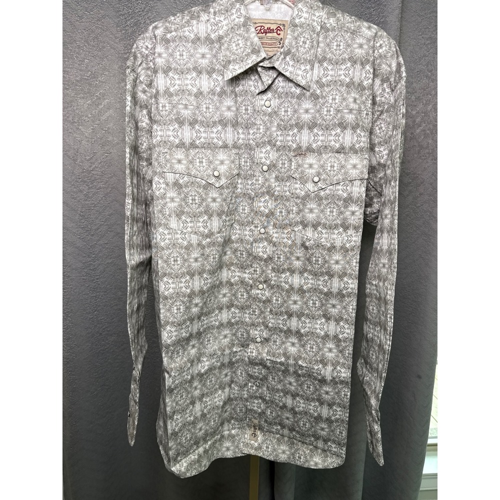 Rafter C Cowboy Collection Western Shirt‎ Mens XL Pro Flex Pearl Snap Lt Grey